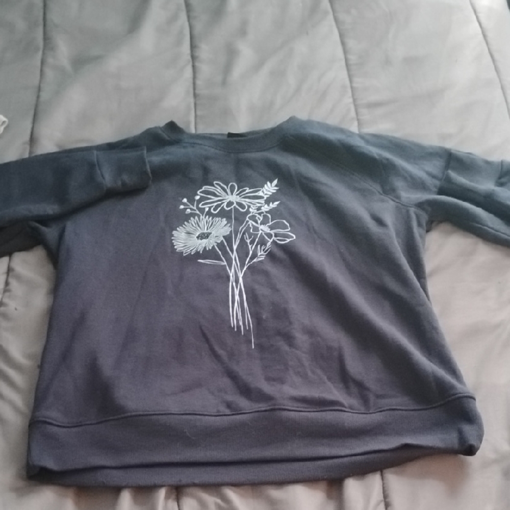 Russell Athletic Gray Long Sleeve Tee Floral Design